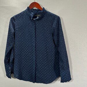Banana Republic Blouse Womens XS Dillon Classic Fit Navy Blue Hidden Buttons